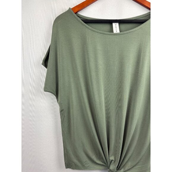 Women’s Mystyle Size 2 Army Green Short Sleeve Shirt with Tieknot - Picture 2 of 5